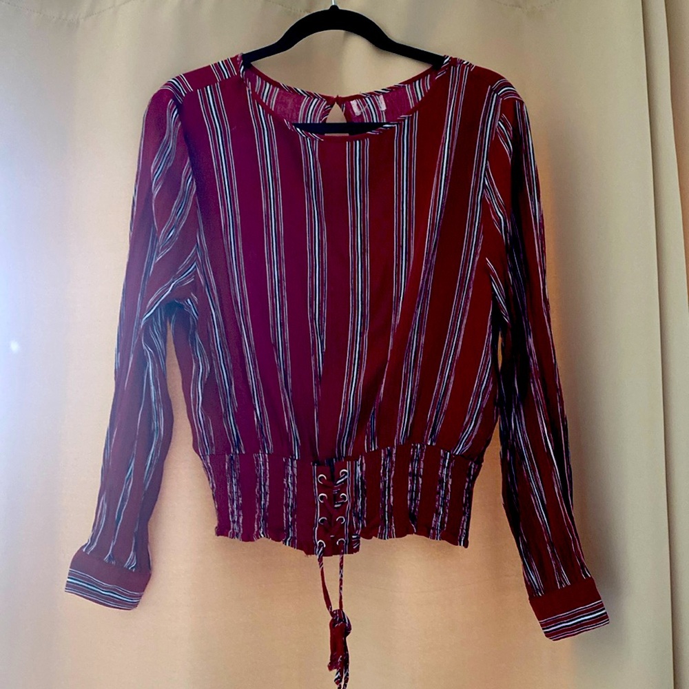Cute blouse - burgundy with stripes